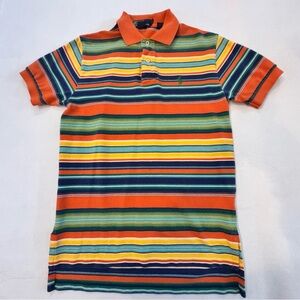 Ralph Lauren Orange and Green Polo Shirt Vibrant Stripes, Vintage 90’ Small